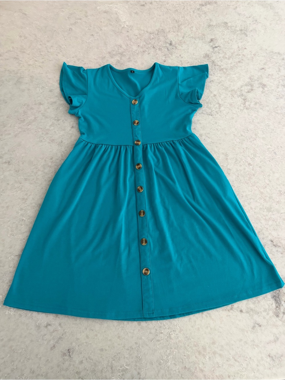 Girls Teal Flutter Sleeve Dress - Size L